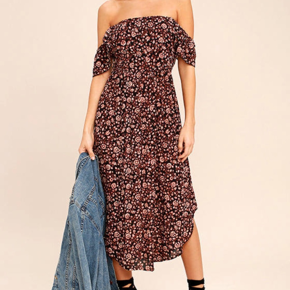 Lulu’s Amuse Society Sheer Bliss Black Floral Print Midi Dress - NWT Small
